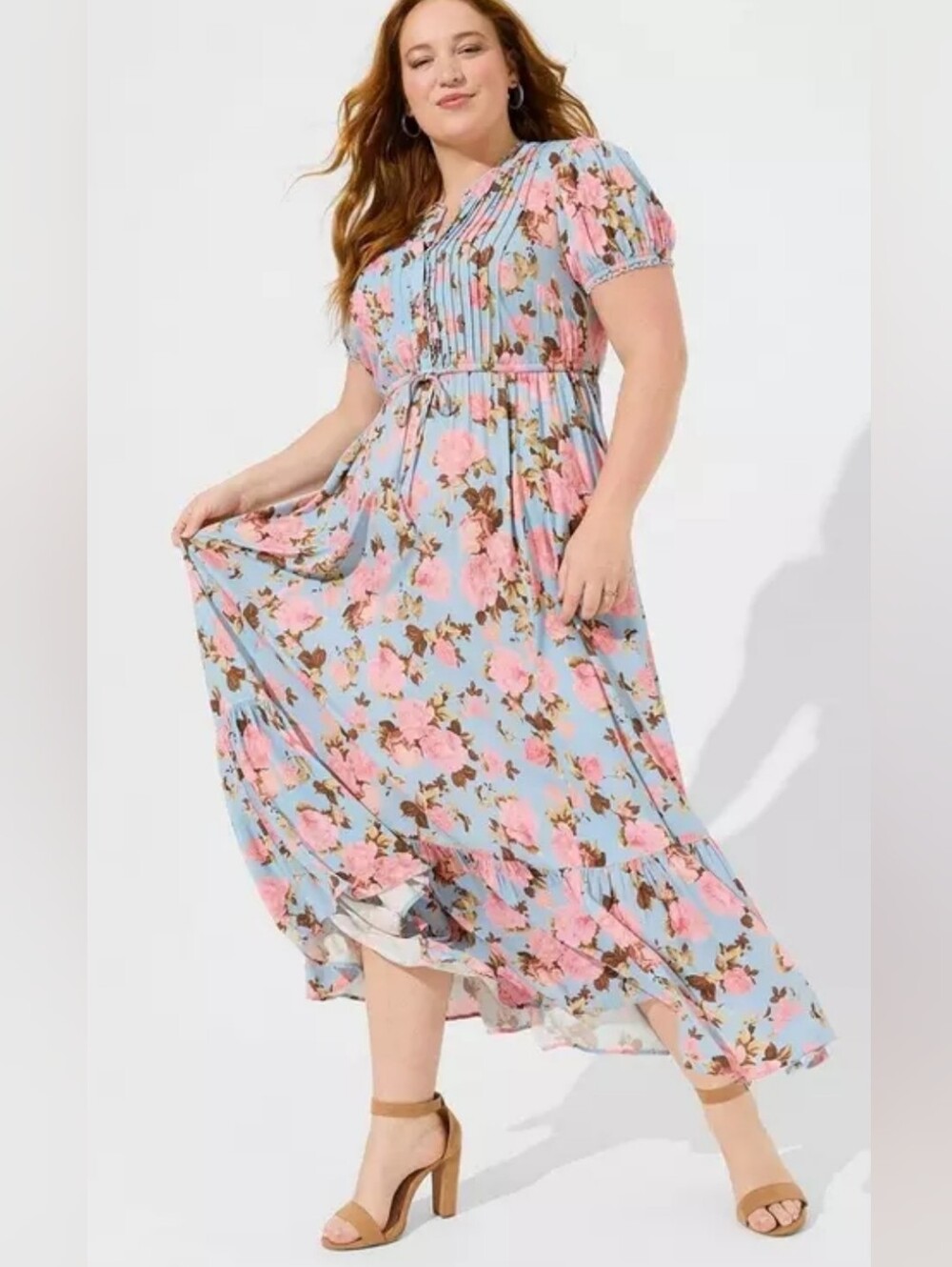 Torrid Maxi Stretch Challis Pintuck Tiered Maxi 8Dress Size 1 (1XL)